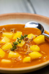 potato soup with ground beef meat