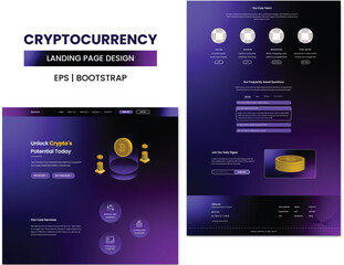 Blockchain And Cryptocurrency Exchange Landing Page With A Set Of Isometric Crypto Icons And A Stylish Purple Theme.