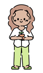 鉢植えを持つ女性⭐︎PNG