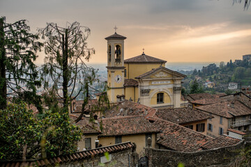 Obraz premium Church of Santa Grata Inter Vites in Bergamo. Scenic views of Citta Alta, town's upper district. Bergamo, Italy.