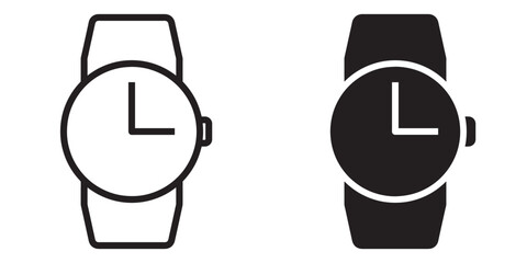 ofvs337 OutlineFilledVectorSign ofvs - wristwatch vector icon . watch sign . time management . 3 o'clock . isolated transparent . black outline and filled version . AI 10 / EPS 10 / PNG . g11677