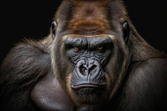 western Lowland Gorilla (Gorilla, gorilla, gorilla) with a strong, angry look on its face. Generative AI