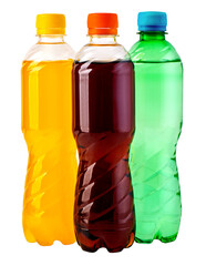 Three plastic bottles of soft drink