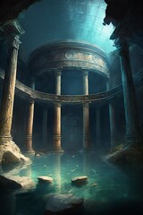illustration, ancient cistern, generative ai