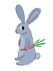 Cute cartoon rabbit with carrot isolated on white background