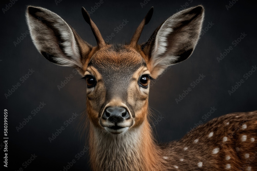 Sticker young deer with tiny horns portrait of a wild animal taken up close. Generative AI