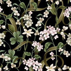 Seamless pattern with thin meadow flowers. Vector.