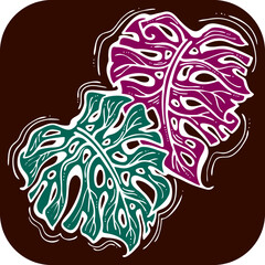 Monstera tropical green leaf drawing. Exotic nature palm plants theme illustration, decorative vector element for logo design, postcard, party invitation deco, restaurant menu, spa salon. Hand drawing