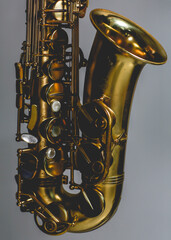 Close up of vintage old brass saxophone 