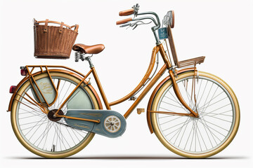 Fototapeta na wymiar Vintage cute bicycle on white isolated background.Side view.Created with generative ai