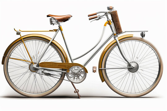 Vintage cute bicycle on white isolated background.Side view.Created with generative ai