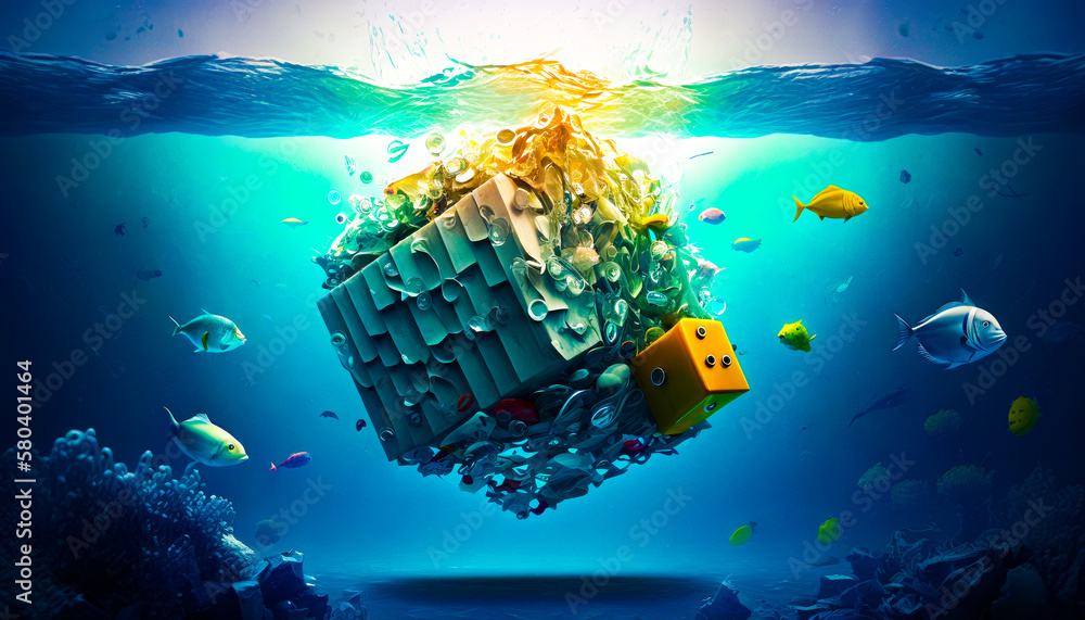 Aufkleber an underwater scene with an object floating in the water. generative ai.