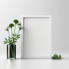 Photo frame mockup with green flowers