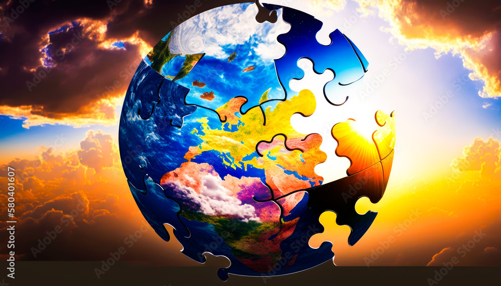 Aufkleber an image of the earth with puzzle pieces on it. generative ai.