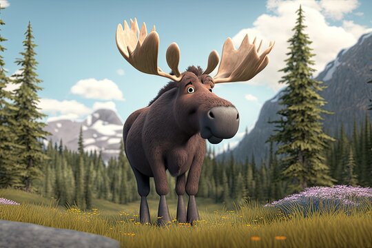 Cute Cartoon Moose (Generative AI)