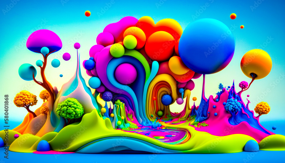 Aufkleber an image of colorful landscape with trees and balloons. generative ai.