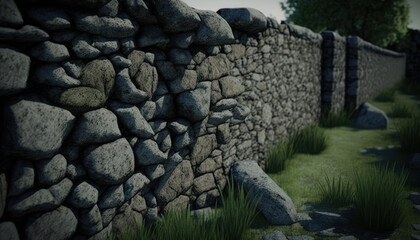 ancient stone wall in the nature field Generative AI, Generativ, KI