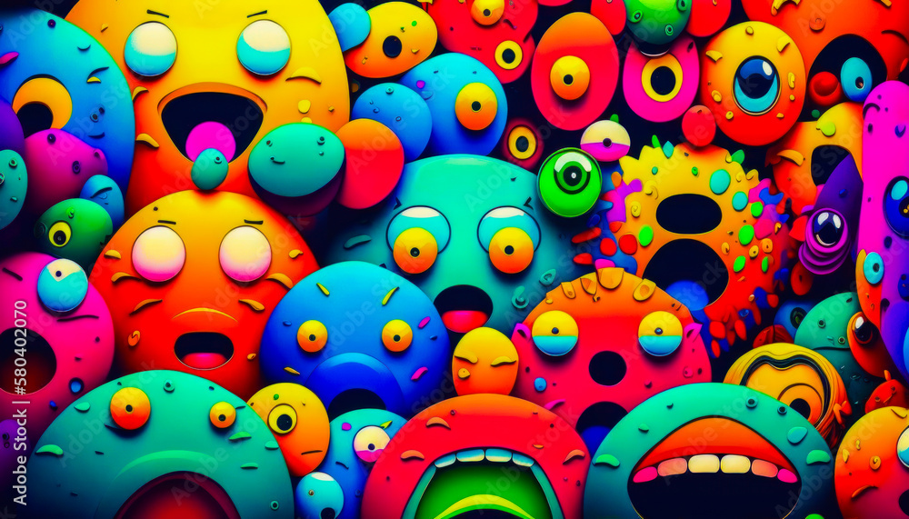 Poster an image of colorful background with many different faces. generative ai.