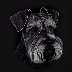 Miniature Schnauzers Dog Breed Isolated on Black Background. Generative AI