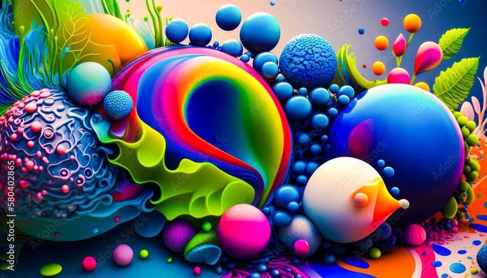 Poster an image of colorful abstract art with bubbles. generative ai.
