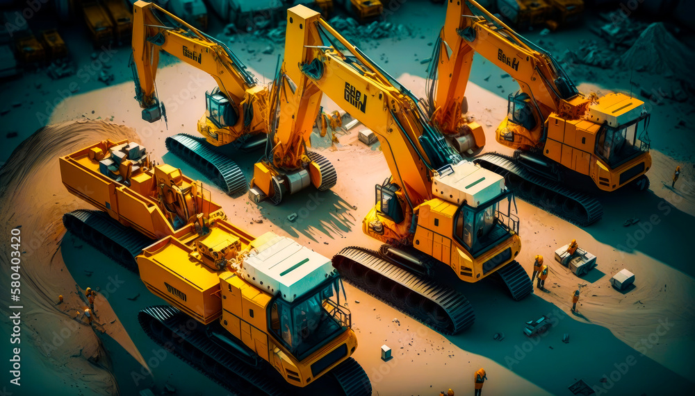 Poster group of construction machines are shown in this image. generative ai.