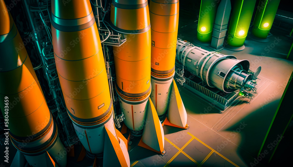 Poster an artist's rendering of rocket launch pad. generative ai.