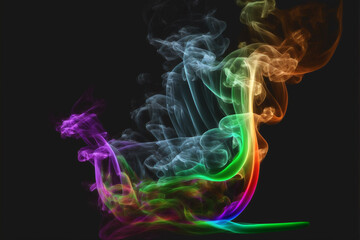 Multi-colored smoke on a dark background, beautifully hanging in the air.