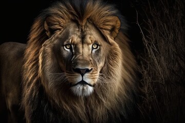 Fototapeta premium The lion is looking at the camera. Generative AI