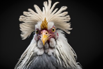 Fototapeta premium The hen is sick and has lost feathers. Hens have chicken lice. Portrait of an unhealthy chicken. Generative AI