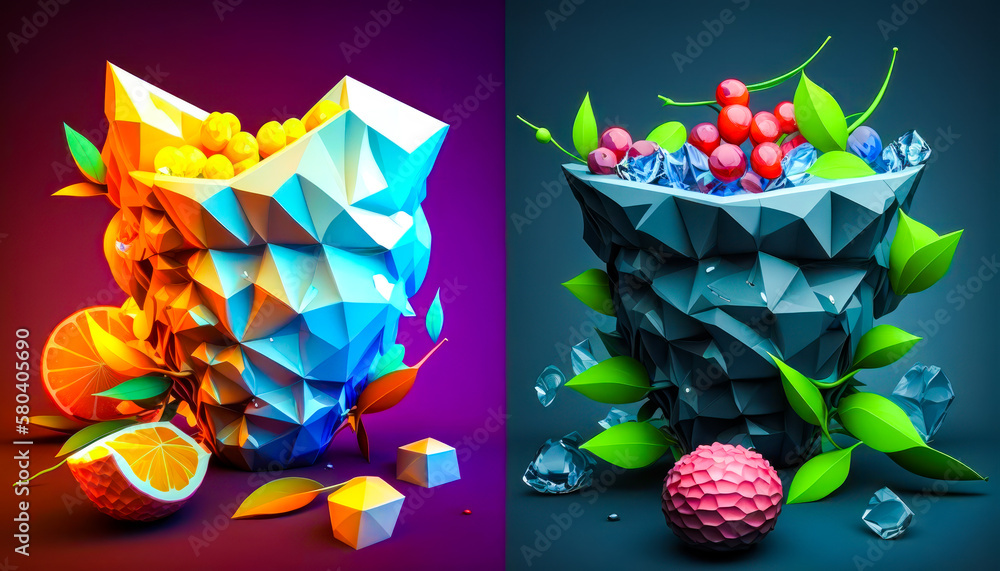 Poster three images of fruit in different colors and shapes. generative ai.