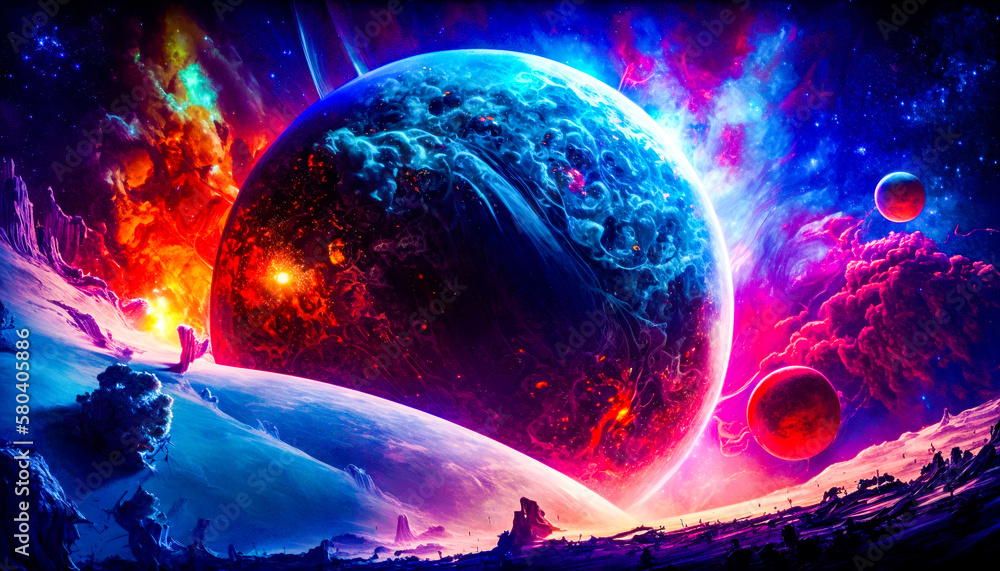 Poster an image of an alien planet in space. generative ai.