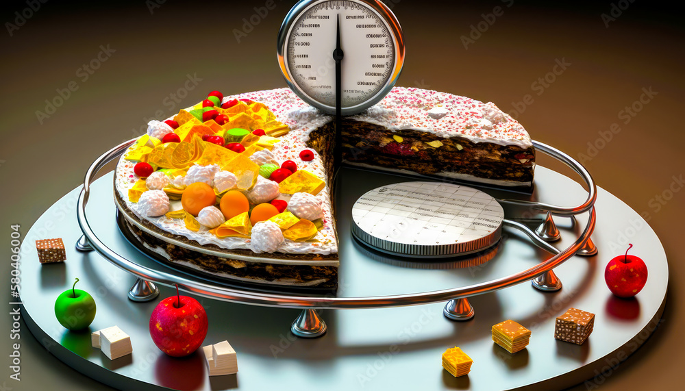 Poster an image of cake with scale on it. generative ai.