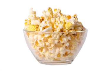 popcorn in a glass bowl png isolated