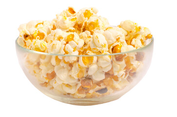 popcorn in a glass bowl png isolated