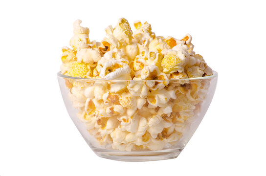 popcorn in a glass bowl png isolated
