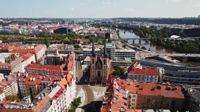 Prague Church St Antony of Padua Historical Monument Fly Over Aerieal Drone