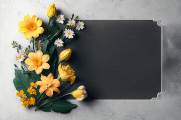 Floral banner, natural spring flower mix background with empty space for copy text.