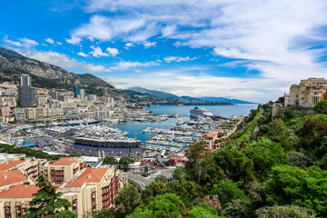 View of spectacular Monaco beach side and big marina