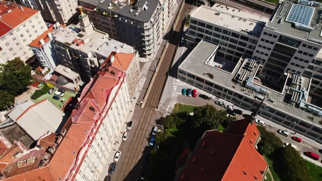 Prague Church St Antony of Padua Full View Rise Reveal Roof Pillars Historical Monument Top Down Aerieal Drone