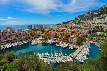 Fototapeta na wymiar Expensive luxury yacht and sailing boat marina in Monaco city