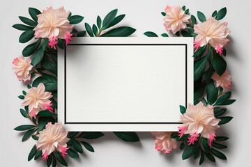 Floral banner, with empty white frame for text copy space. Spring, natural flowers wallpaper or greeting card.