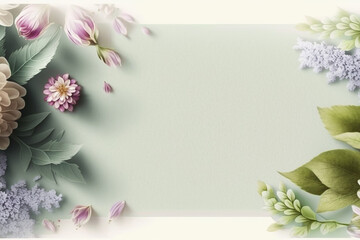Floral banner, header with copy space for text. Soft light pastel colors background. Natural spring flowers wallpaper or greeting card.