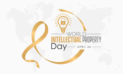 World Intellectual Property Day. patent right circle ribbon awareness banner or template orange and black color design in white background with security lock and lightbulb idea. observed on April 26