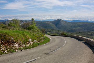 Monte Carlo curvy asphalt mountain roads during summer