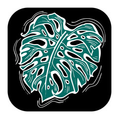 Monstera tropical green leaf drawing. Exotic nature palm plants theme illustration, decorative element for logo design, postcard, party invitation deco, restaurant menu, spa salon. Hand drawing.