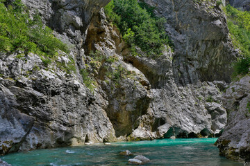 Turquoise mountain river in France