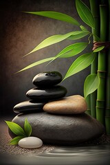 Fototapeta na wymiar illustration, zen spa stones and bamboo, ai generative