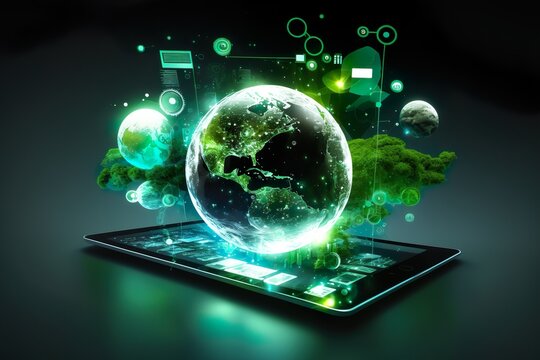 Sustainability IT Green IT computing concept. Carbon efficient technology.