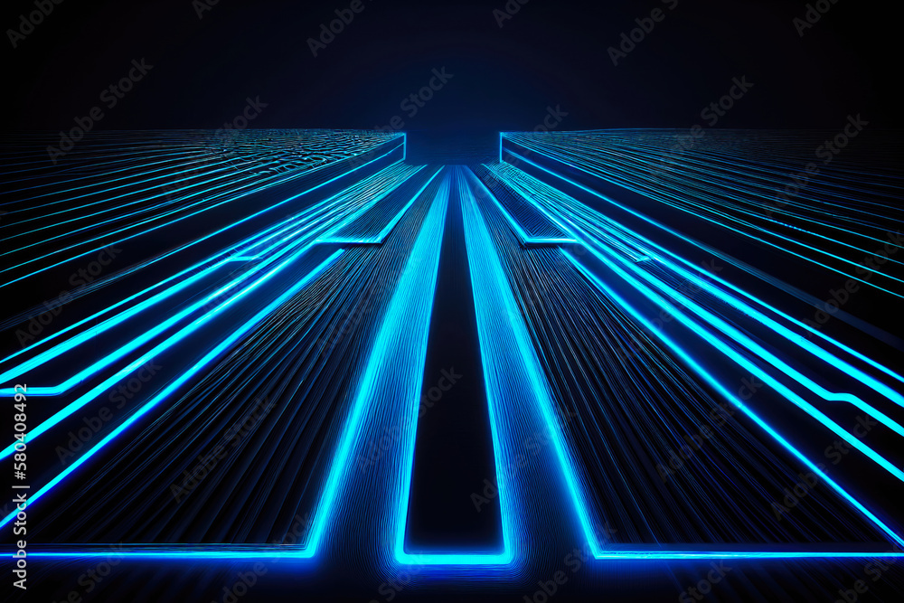 Poster futuristic abstract background with glowing lines, ai generation.