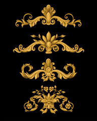 Gold baroque elements isolated. Vector.